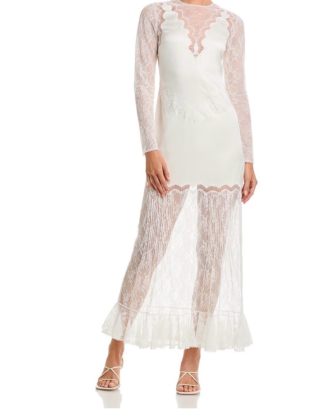 Sheer Lace-Panel Maxi Chemise in Ivory